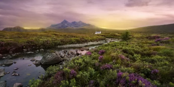 Colorful sunset over the Scottish Highlands