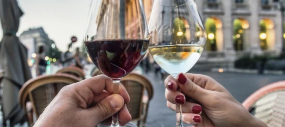 Couple raising glasses with wine