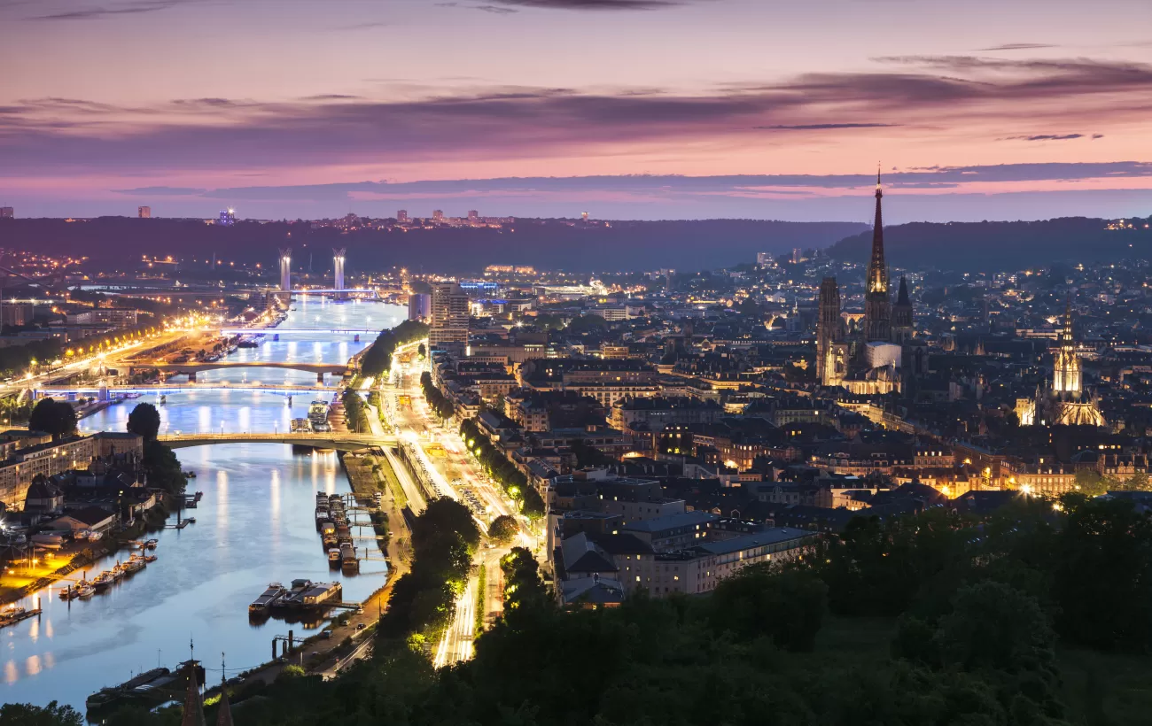 Panorama of Rouen at sunset