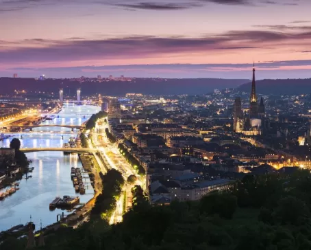 Panorama of Rouen at sunset