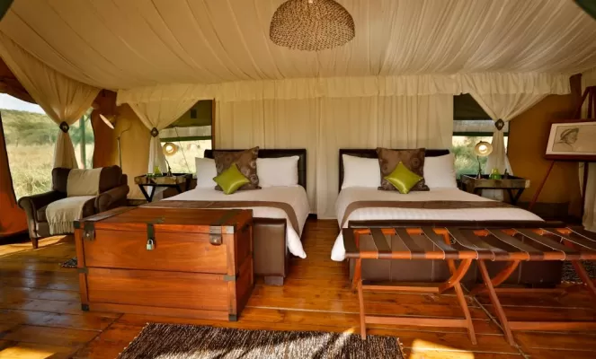 A good night's rest comes easy in this double luxury tent