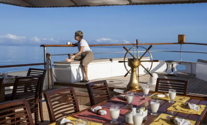 Ample spaces on the decks of the Grace for guests to enjoy the Galapagos