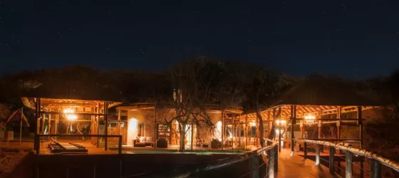 Moditlo Lodge's walkways lit up at night