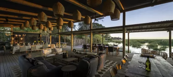 Open-air guest lounge at Linyanti Tented Camp