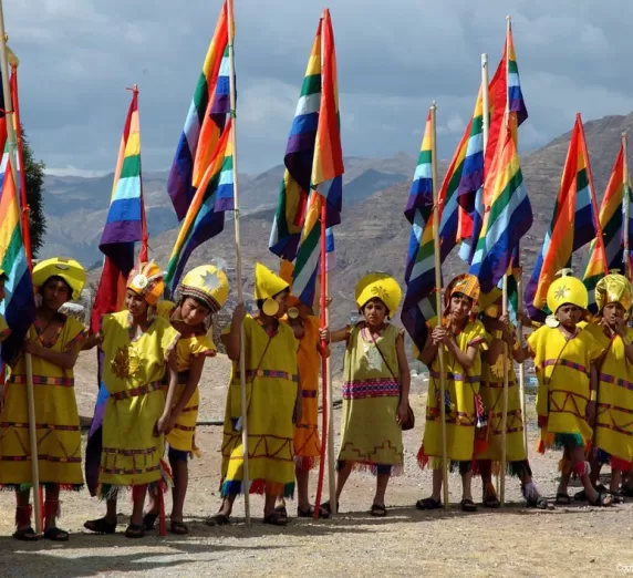 Boys preparing to perform at Sacsayhuaman