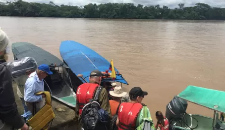 Loading up on the motorized canoe