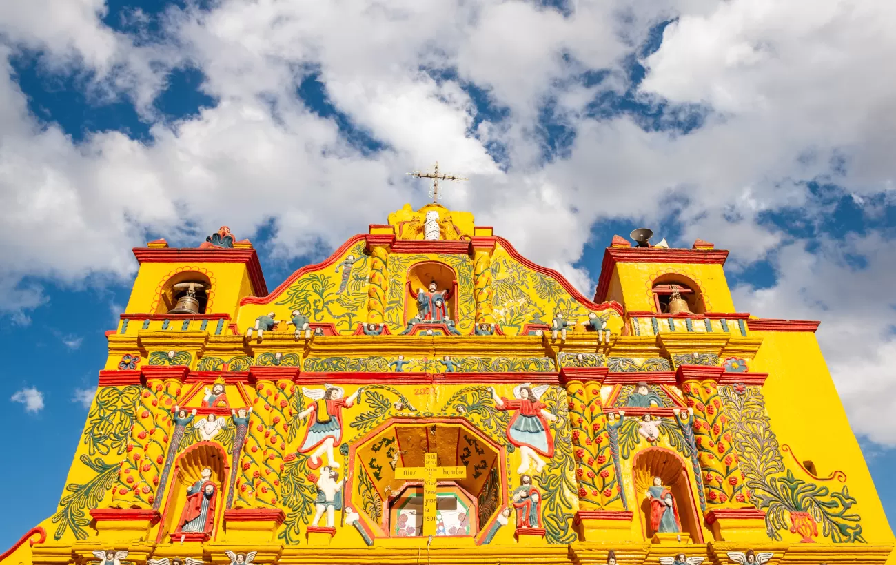 Brillirantly colored church in San Andres Xecul