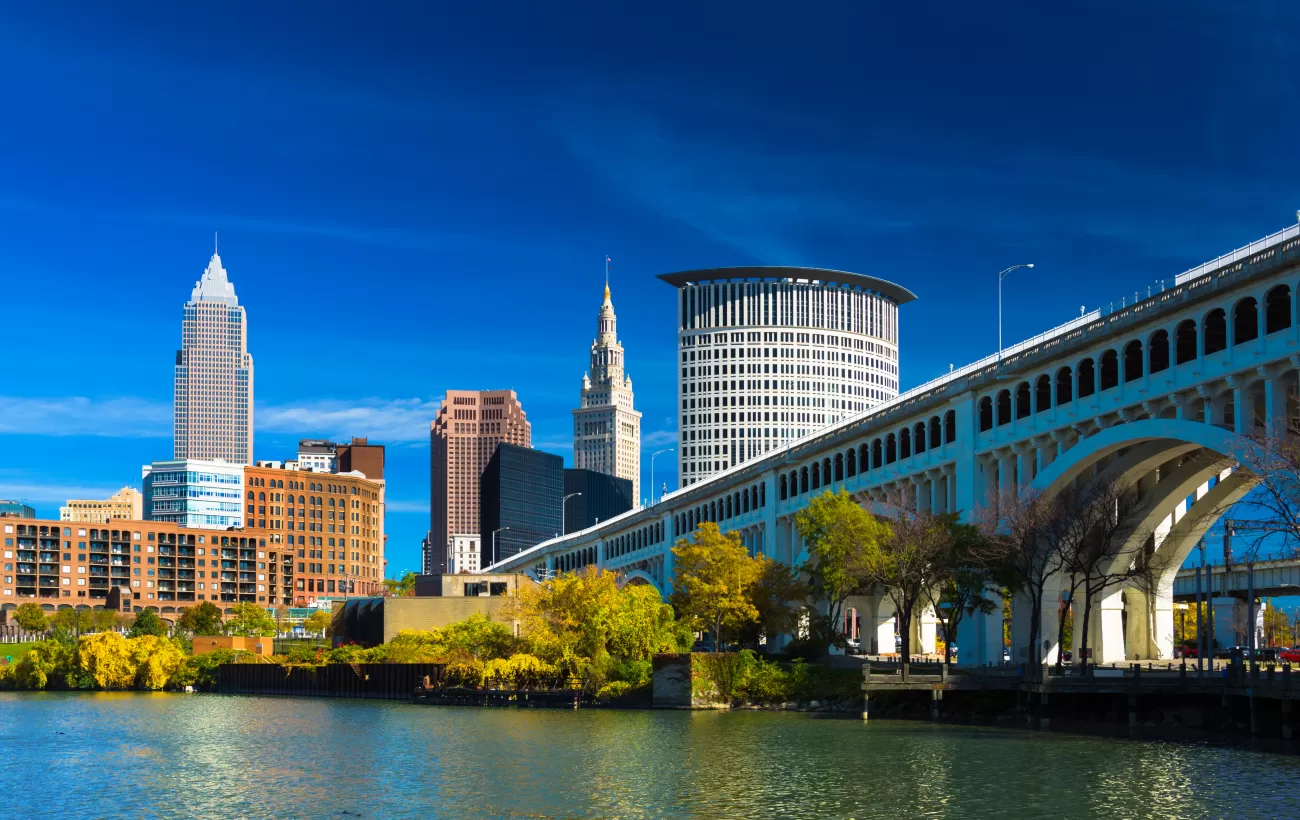 Downtown Cleveland with River Bridge