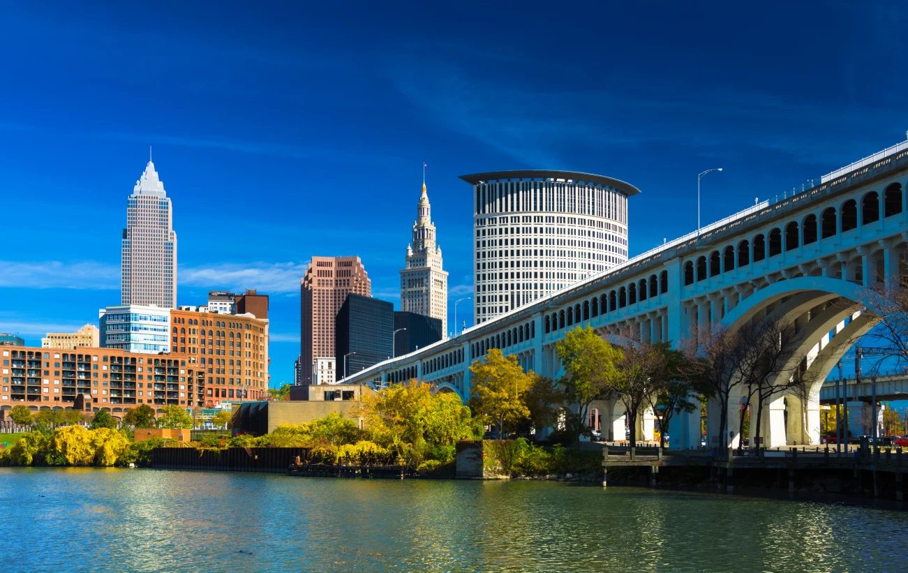 Downtown Cleveland with River Bridge