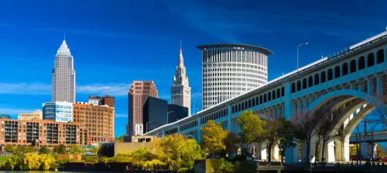 Downtown Cleveland with River Bridge
