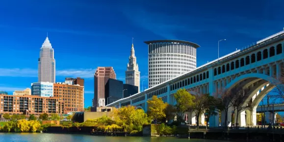 Downtown Cleveland with River Bridge