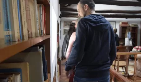Checking out the array of historical books and objects around the hacienda