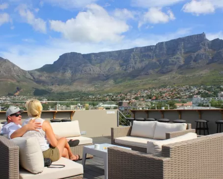 Table Mountain dominates the skyline from the rooftop bar