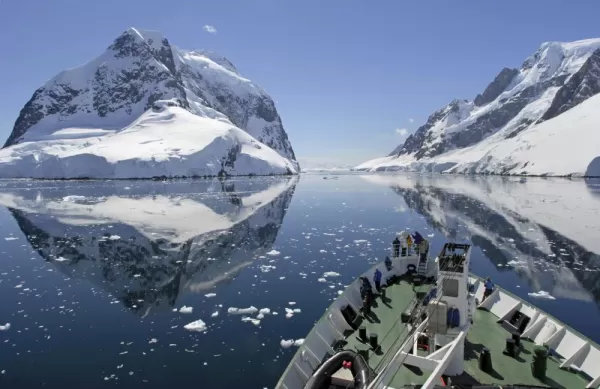 Cruising through calm waters in Antarctica.