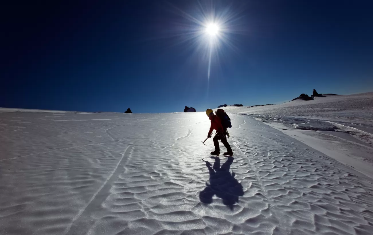 Climbing icy slopes in Antarctica