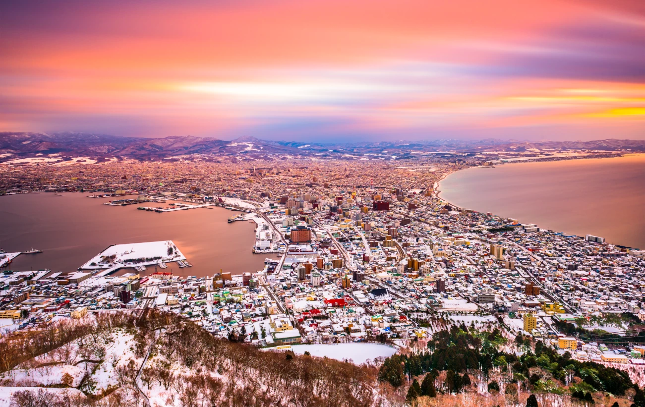 Rosy sunset over Hokkaido, Japan