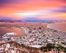 Rosy sunset over Hokkaido, Japan