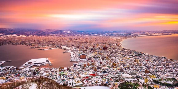 Rosy sunset over Hokkaido, Japan