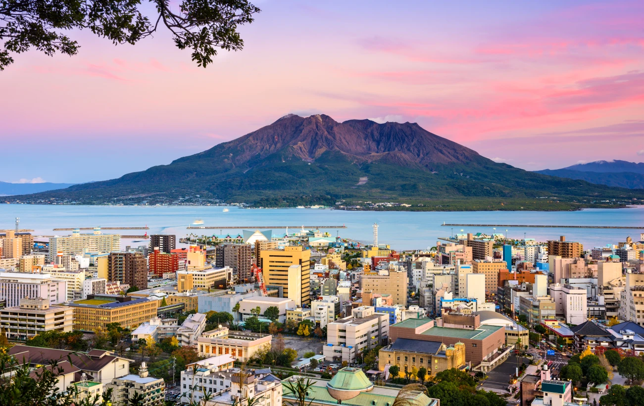 Colorful sunset over Kagoshima, Japan