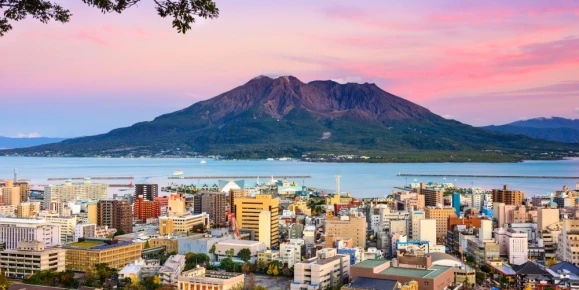 Colorful sunset over Kagoshima, Japan