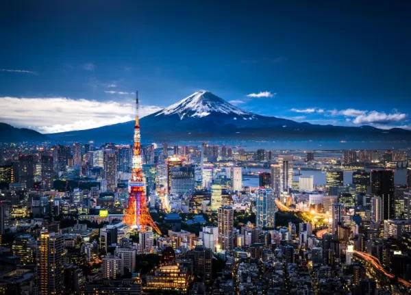 Mt. Fuji beyond the glittering lights of Tokyo
