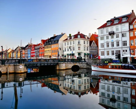 Soft light glows over the canals of Copenhagen