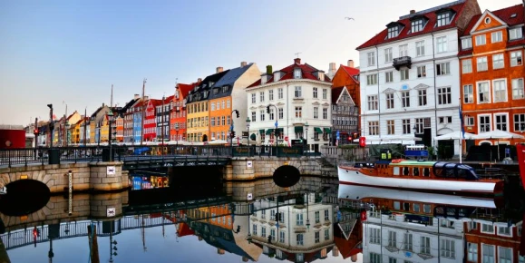 Soft light glows over the canals of Copenhagen