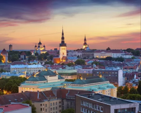 Colorful sunset over Tallinn, Estonia