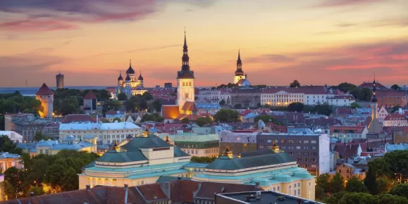 Colorful sunset over Tallinn, Estonia