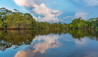 Sunset over the still waters of the Amazon