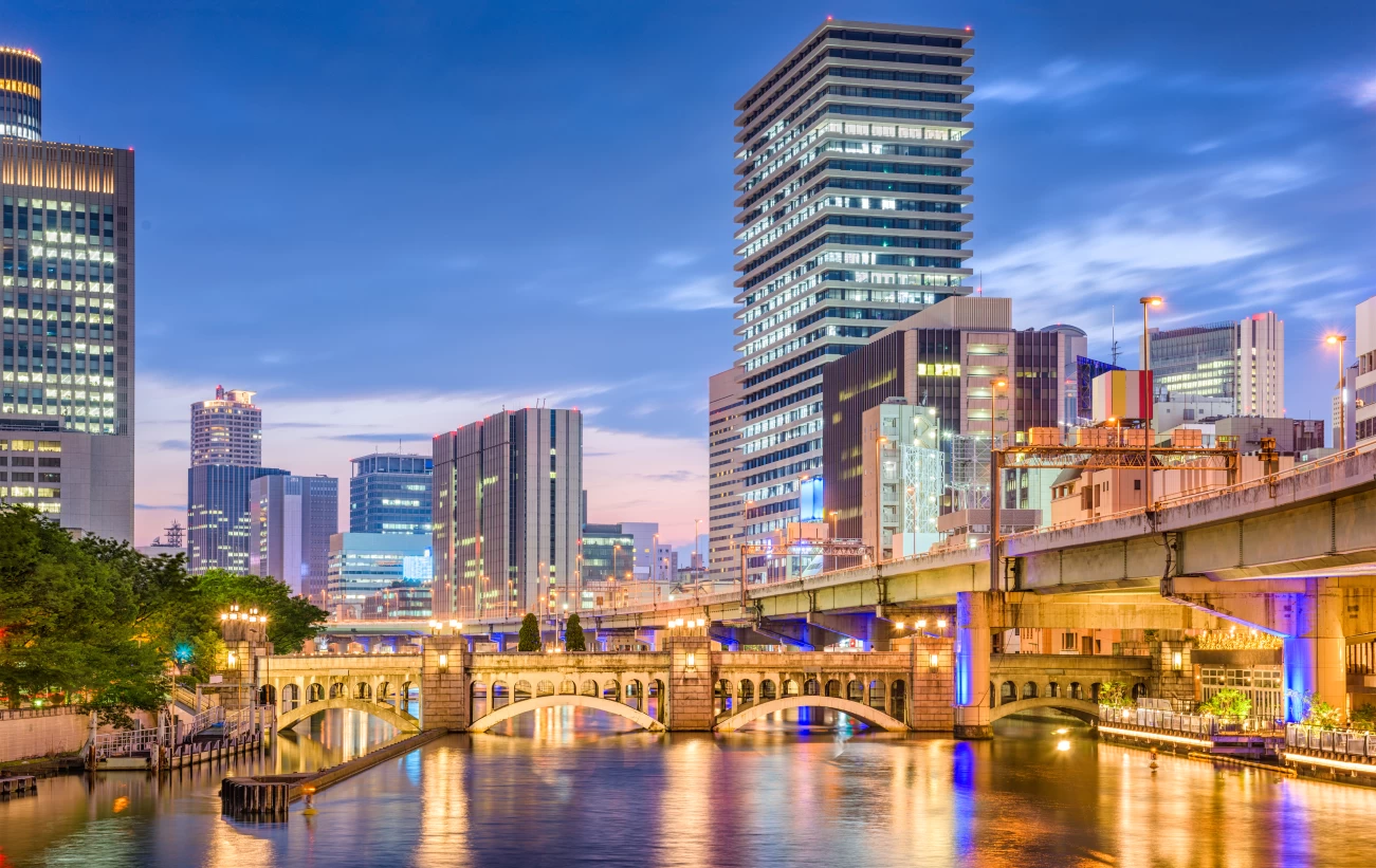 Osaka's city lights after sunset