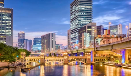Osaka's city lights after sunset