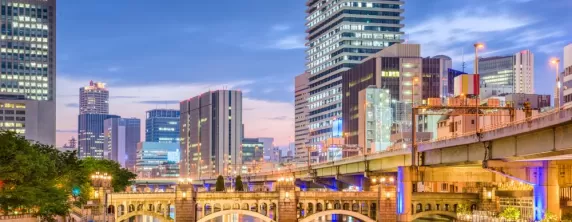 Osaka's city lights after sunset