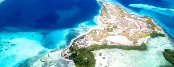 Aerial view of the clear waters of the Caribbean