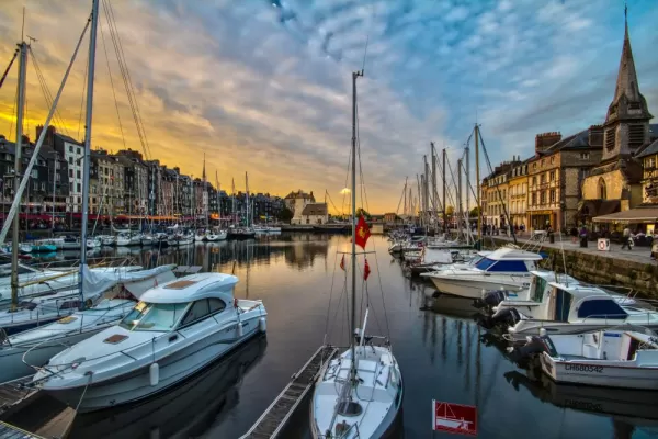 Sunset over the tranquil Honfleur harbor