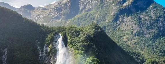 Cascading waterfall in the Milford Sound