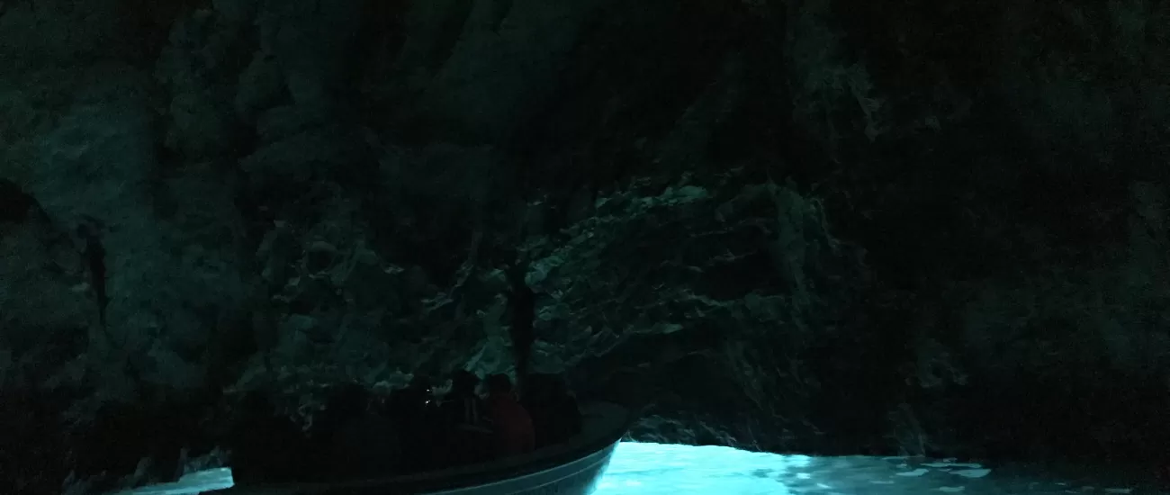 The Blue Cave gets its name from the way sunlight refracts from the seafloor into the grotto. It's brightest on sunny days