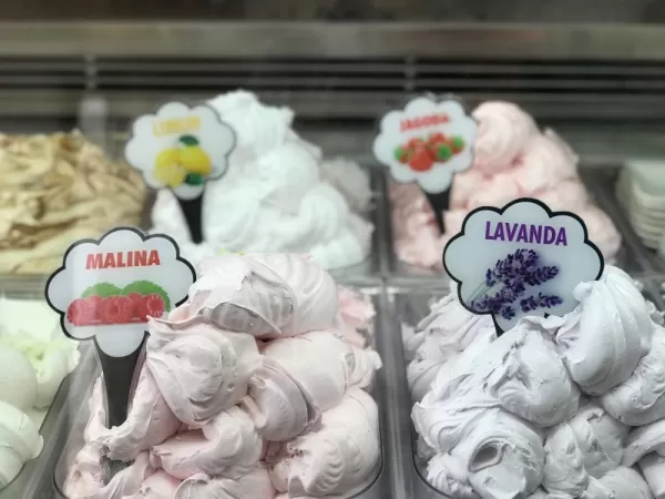 Flavors of gelato, including Hvar's famous lavender