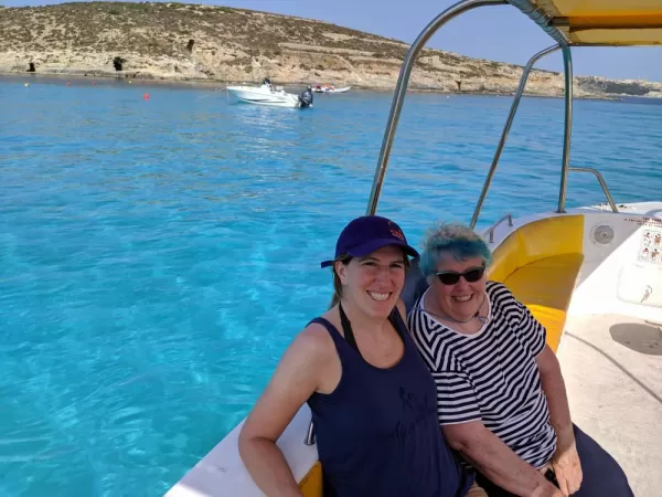 Boat ride out to film set for Count of Monte Cristo, Gozo, Malta