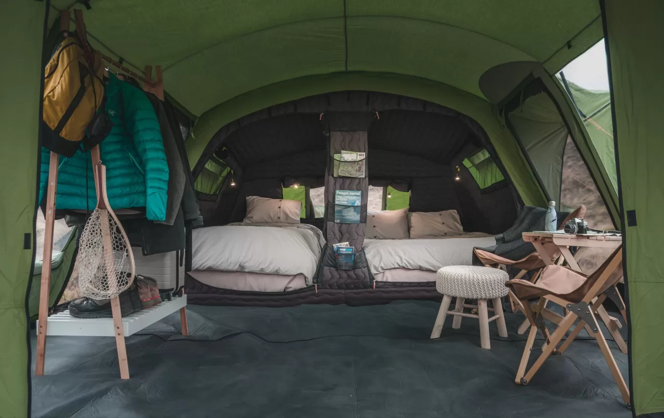 Cozy tent interior at Colico Outpost