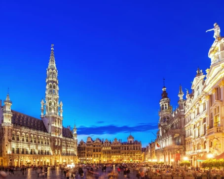 The warm glow of city lights in Brussels