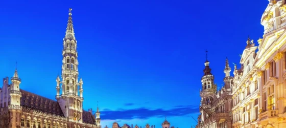 The warm glow of city lights in Brussels