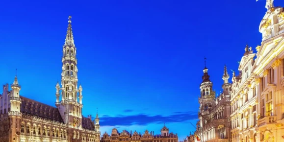 The warm glow of city lights in Brussels