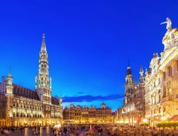 The warm glow of city lights in Brussels