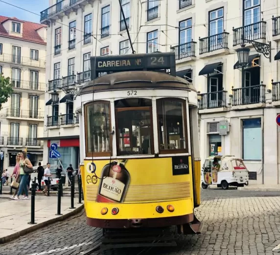 Cable car in the streets of Lisbon