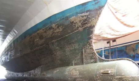 The hull before workers begin refurbishing