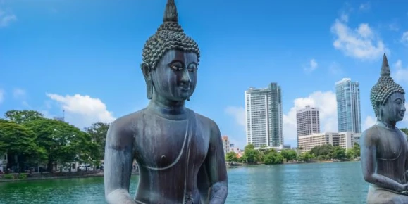 Buddha figures line the Seema Malaka temple in Colombo