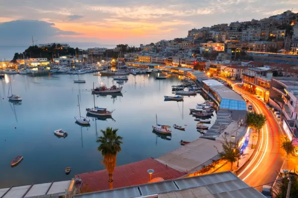 Sunset over Athens' port