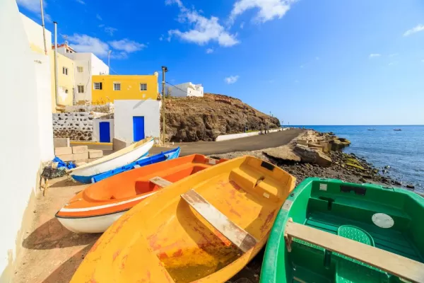 Colorful traditional fishing boats in Greece