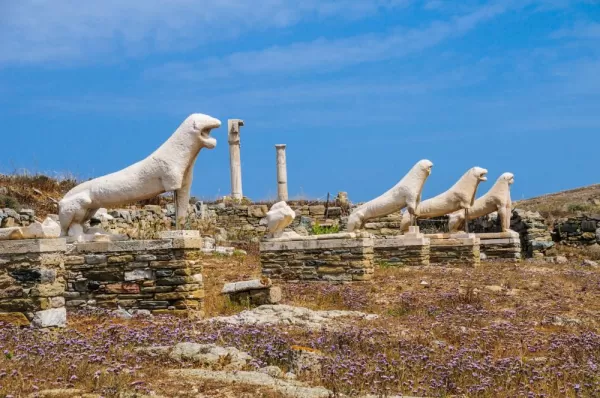 Admire the incredible Terrace of the Lions on Delos
